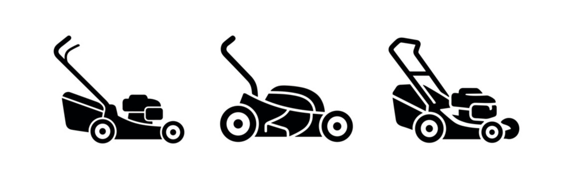 Lawn mower icons for garden and yard maintenance equipment