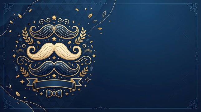 Elegant vintage mustache design on dark blue ornate background