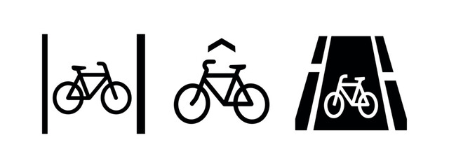 Bicycle lane and cycling path road sign icons for urban transport and safety. © Lili