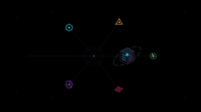 Animated HUD interface showing email icon transferring data to a secure server node on a dark background.