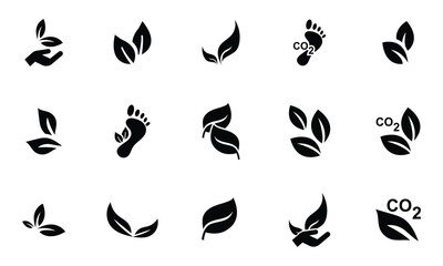 Obraz premium Eco Friendly Green Leaf Icons Set – Sustainability, Nature, Organic, Carbon Footprint and Environmental Conservation Vector Collection.