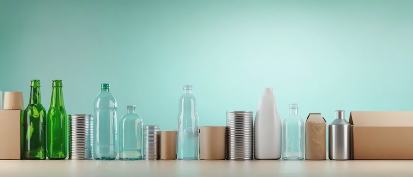 Variety of recyclable containers on display.