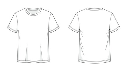Naklejka premium Front and back views of a basic white short sleeve crew neck t-shirt on a white background for design mockups.