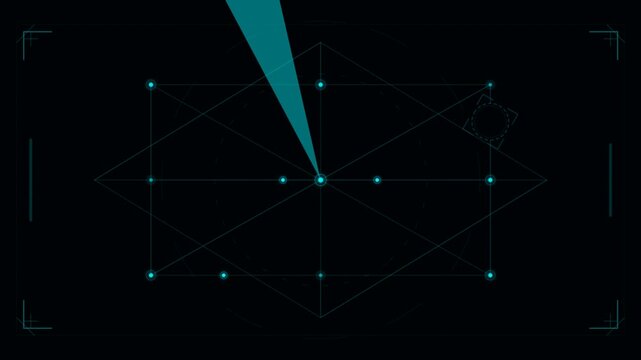 Futuristic radar screen scanning coordinates with rotating sweep line and tracking HUD interface