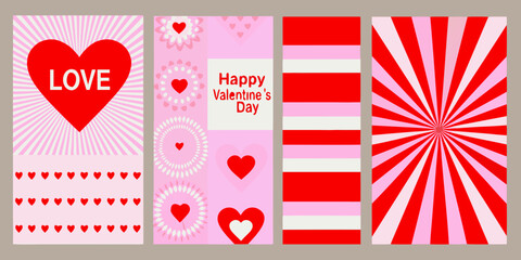 Valentine s day cards with heart motifs and radial patterns a festive vector illustration © Sudhakar
