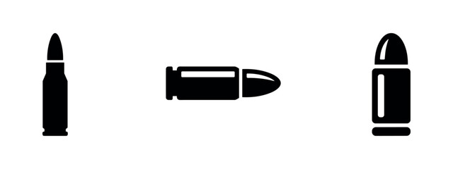 Collection of Bullet Icons. Black and White Ammunition Symbols. © Lili