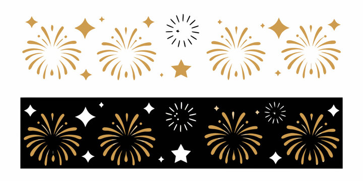 Golden fireworks and starbursts vector illustration with contrasting white and black backgrounds celebration starburst