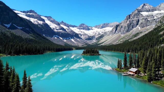 Alpine lake forest natural scenery, snow mountain lake panoramic scenery