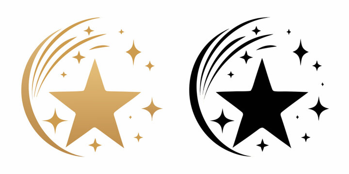 Two shooting star icons one gold and one black presented on a white background