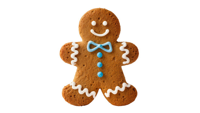 Gingerbread man cookie with blue bow tie and buttons