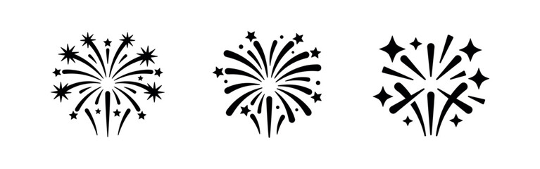 Set of 3 black firework icons on white background © Lili