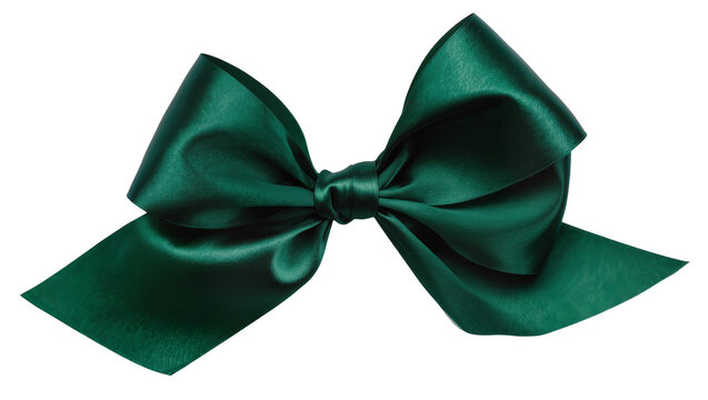Emerald green satin ribbon bow with flowing tails