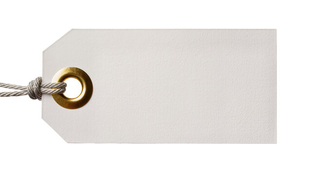 Blank white paper tag with golden eyelet and string