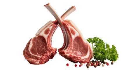 Two raw lamb chops with parsley and peppercorns © Miguel