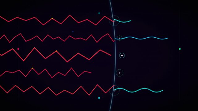 Abstract digital animation showing red zigzag signal lines transforming into smooth blue waves
