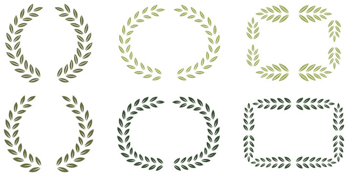 Minimalist olive leaf laurel wreath set vector illustration for simple reward logo icon.