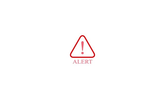  Red warning alert icon with exclamation mark and text blinking emergency danger notification system error flashing symbol minimalist loop motion graphic isolated on white background.