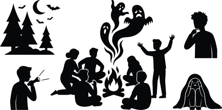 Group telling spooky stories around a campfire
