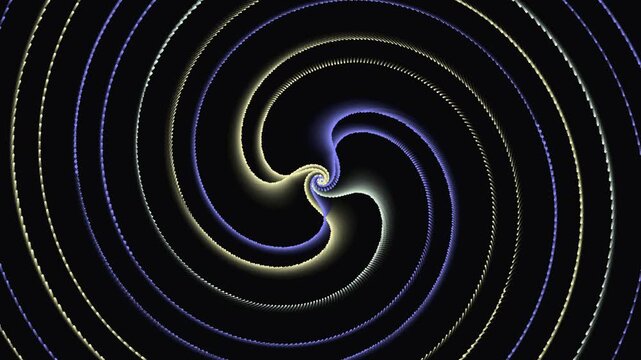 Abstract twirling spiral animation background with glowing blue and yellow particle lines creating a hypnotic, dynamic, and futuristic visual effect for digital projects.