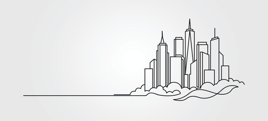 Abstract minimalist urban apartment tower continuous line drawing © Ashes Studio