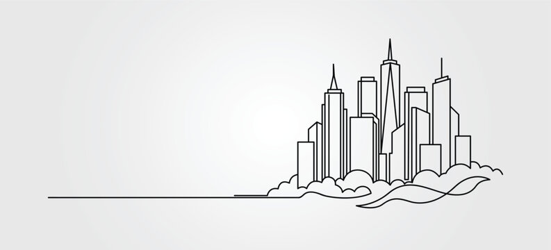 Abstract minimalist urban apartment tower continuous line drawing