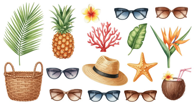 Vector beach icons set with summer elements and vector graphics