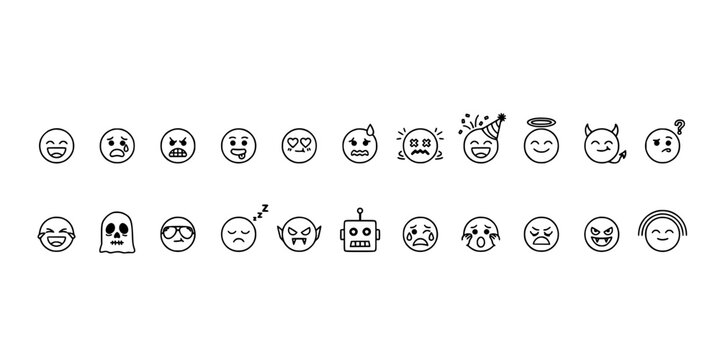 Emoticons Featuring Various Facial Expressions and Emotions in a Cartoon Style Featuring Happy Face, Sad Face, Angry Face with Surprised Face