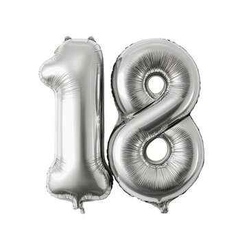 Silver Foil Number 18 Balloon Isolated on White Background