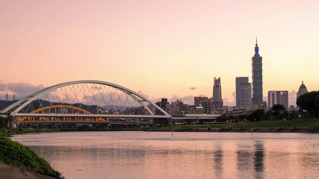 Time lapse,Panoramic Urban Skyline and Modern Cityscape in Taiwan, Asia Travel and Business Concept