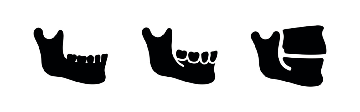 Mandible and Jawbone Icons Set - Human Anatomy and Dental Structure Symbols