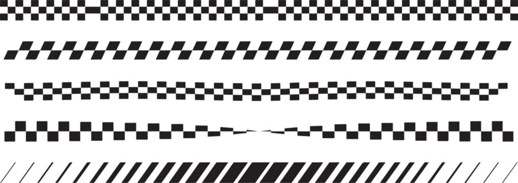 Checkered Pattern Racing Stripes Borders Set - Black and White Geometric Racing Flag Design Elements
