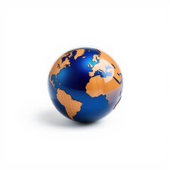 Fototapeta premium Globe showing continents, oceans. Blue water contrasts warm wood tones. Minimalist design, clean background, studio lighting.