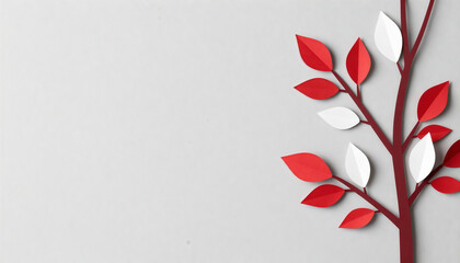 Minimalist paper tree branch with red leaves and copy space