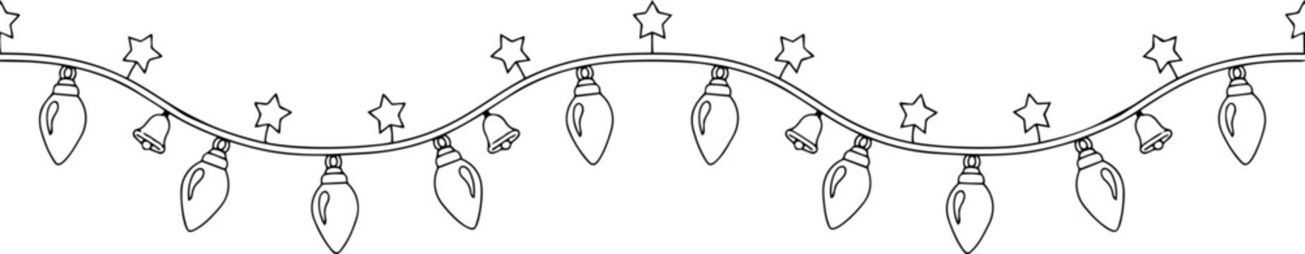 Outline string lights with stars draped in a gentle curve for festive decoration or a celebratory mood