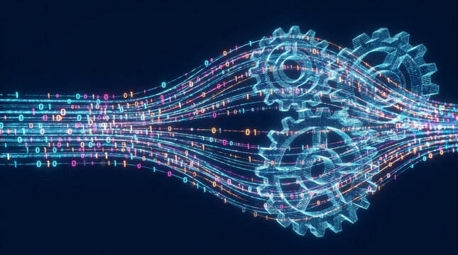 Ai agent workflow agentic automation digital gear data stream glow. intelligence solution management. future innovation system, assistant network process, automation technology