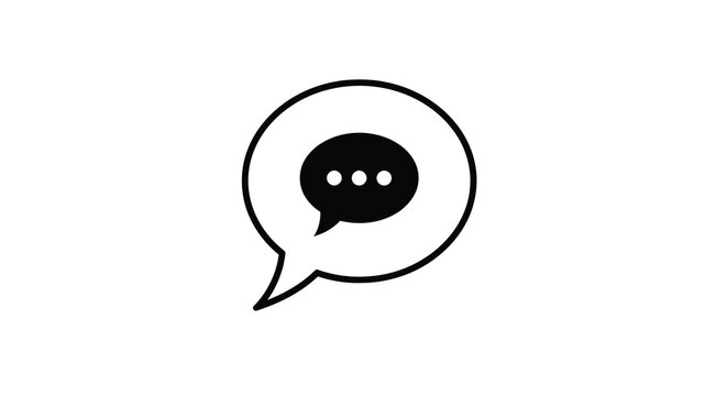 Speech bubble icon with ellipsis black outline on white background