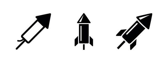 Firework rocket icons set. Celebration, New Year, party, and festive symbols in black vector silhouettes. © Lili