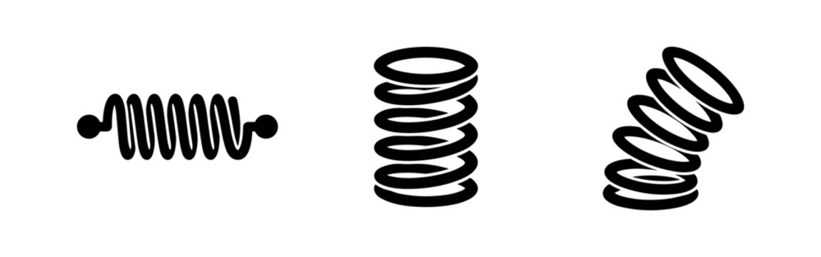 Metal Coil Spring Icon Set - Industrial Elasticity and Movement Vector