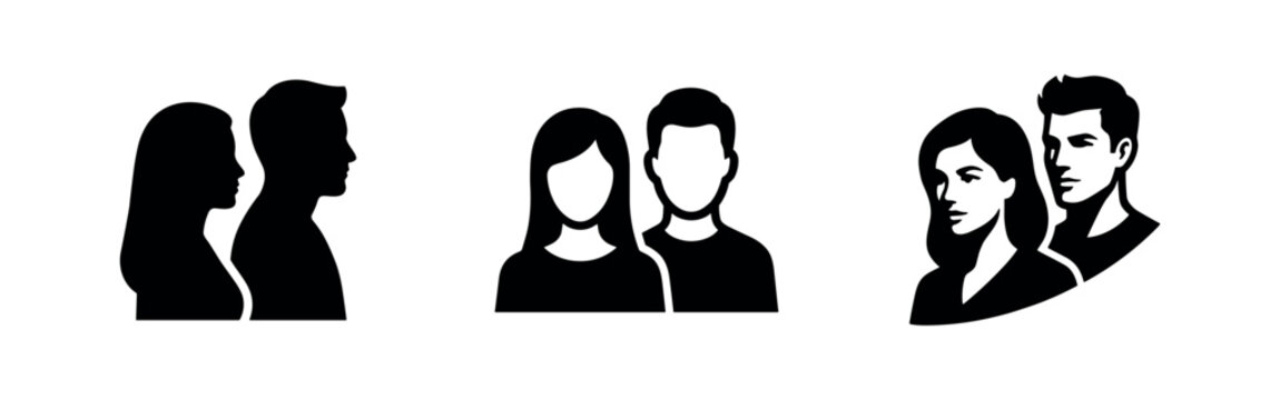 Male and female couple silhouettes, people profile avatars, users icon set.