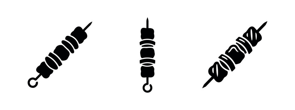 Shish Kebab and Skewered Meat Icons Set. Grilled Food, BBQ, and Outdoor Cooking Delicacy Symbol.