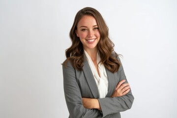 Obraz premium The Confident Professional Woman in a Grey Blazer and White Shirt