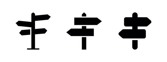 Direction signpost icons set, symbolizing choice, guidance, decision, and future paths © Lili