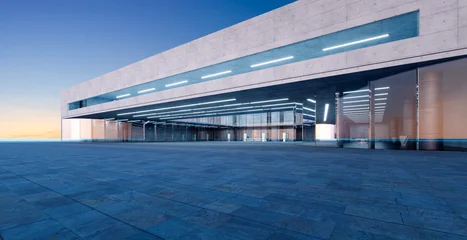 3d rendering modern concrete and glass building reflecting sunset sky © jamesteoh.art