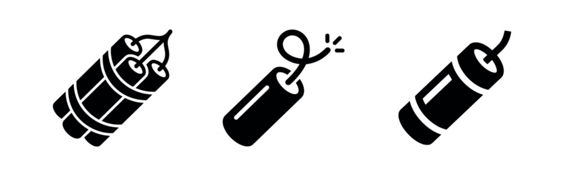Dynamite sticks icons set, symbolizing explosive power, demolition, and danger