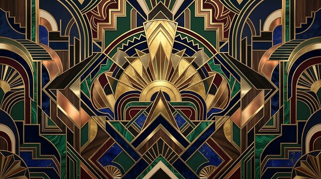 Luxury art deco geometric background with gold and marble textures