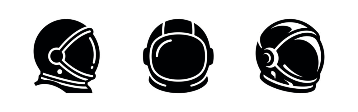 Astronaut helmet icons set, space travel, exploration, and science fiction vector.