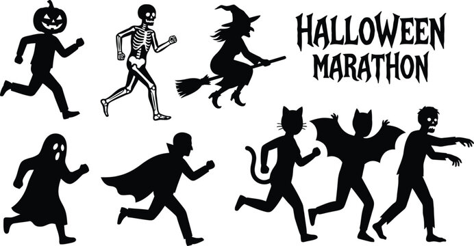 Halloween marathon with spooky characters running