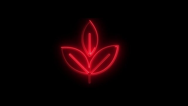 Leaves shine with a vivid red neon outline set against a black background to serve as a bold illustrative icon denoting caution or heat in an artistic visual representation for digital media.