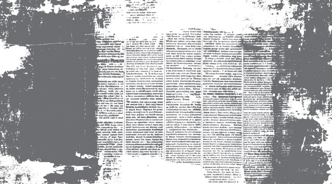 Faded grey grunge texture overlay with distressed vintage newspaper text fragments