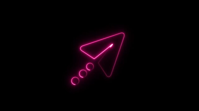 High impact red and cyan neon paper rocket icon with dark background. Stunning glowing neon line animation 